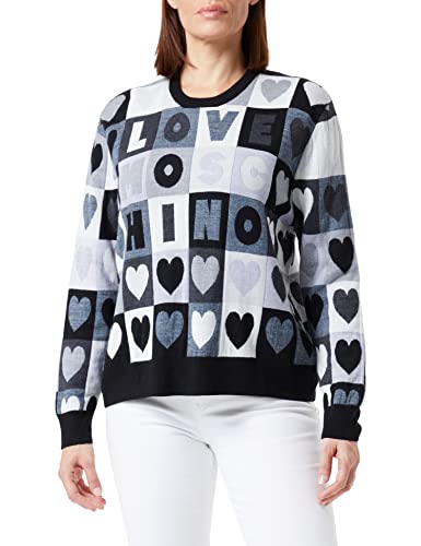 Love Moschino Damski sweter z długim rękawem z serduszkami, Multicuore/Grey, 44