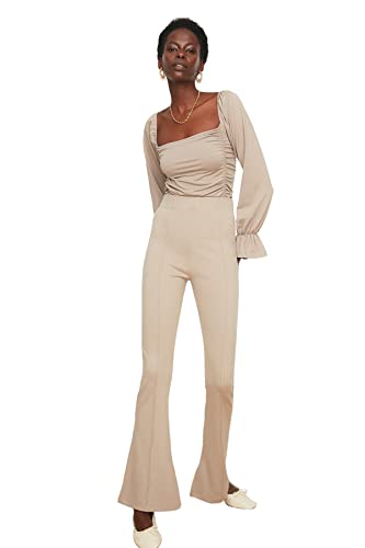 Trendyol Damskie Spodnie z dzianiny Stone flare, Kamień, M