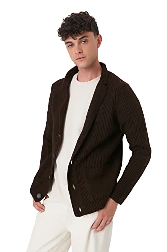 Trendyol Męski długi rękaw klapa kołnierz guzik kardigan wąski brązowy, Brązowy, XXL