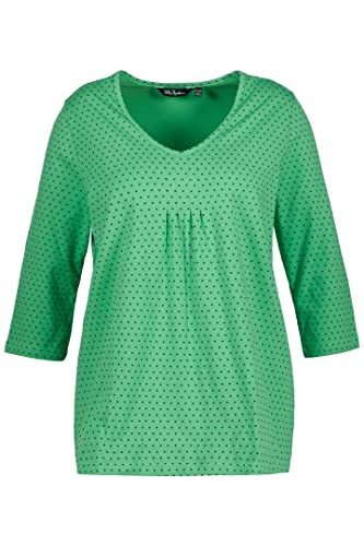 Ulla Popken Kobiety, kropki, linia A, dekolt w serek, plisowane, T-shirty z długim rękawem, spódnica Emerald Rock, 42/44