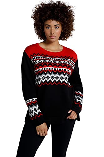 Ulla Popken Damski sweter Norweger-Strickpullover, U-boot-ausschnitt, Langarm pulower sweter, Alert Scarlet, 42/Duże rozmiary