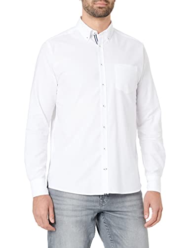 bugatti Męska koszula 9350-28700 z kołnierzem button-down, biała, normalna