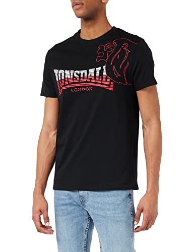 Lonsdale Męski T-shirt Melplash, czarny/czerwony/biały, M