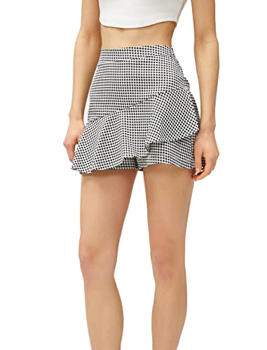 Koton Women Cotton Mix Patterned Ruffle Mini Skort, Black Check (02t), 40