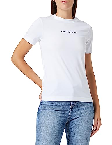 Calvin Klein Jeans Damska koszulka Institutional Straight S/S z dzianiny, Jasnobiały, XXS
