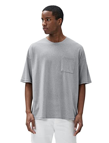 Koton Koszulka męska Basic Oversized Pocket Detailed Crew Neck Short Sleeve, szary (031), M