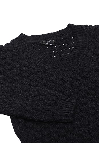 faina Damski sweter z dekoltem w serek i wyciętą dzianiną, czarny, rozmiar XS/S, czarny, XS