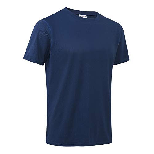 MeetHoo mężczyzna, koszulka sportowa z krótkim rękawem, szybkoschnąca, oddychająca baselayer top do biegania fitness siłownia, Niebieski, M