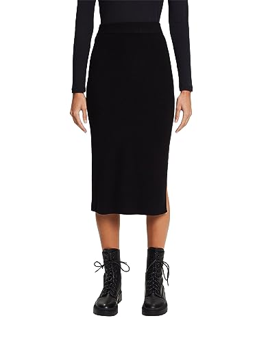 ESPRIT Spódnica midi z dzianiny prążkowanej, czarny, XL