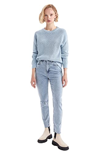 DeFacto Sweter normalny krój dla kobiet - sweter z golfem dla topów damski (LT.Blue, 3XL), niebieski, 3XL