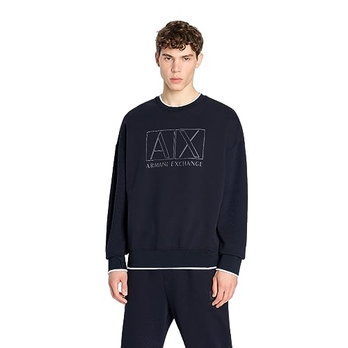 Armani Exchange Męska bluza ze stretchu Cotton Double Knit Classic Box Logo Sweter Bluza, grantowy, XS