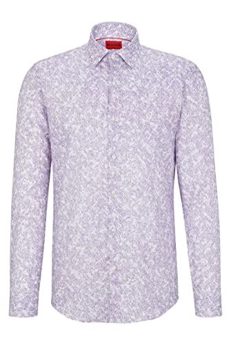 HUGO Męska koszula Kenno Slim Fit z popeliny z nadrukiem, Light/Pastel Purple535, 40