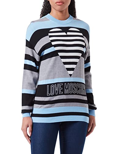 Love Moschino Damski sweter z długim rękawem i logo Intarsia Intarsia, Black Grey Sky, 40