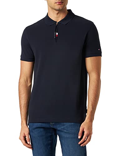 Tommy Hilfiger Męska koszulka polo Global STP z zamkiem do połowy S/S, Pustynne niebo, S