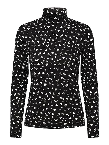 Bestseller A/S PCNALA LS HIGH Neck TOP BC, Czarny/Aop: kwiatowy, XL