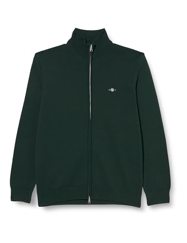 GANT Męski kardigan na co dzień bawełniany z zamkiem błyskawicznym, Tartan Green, L