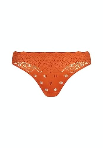 Skiny Damskie stringi z bambusa z koronką, Burnt Ochre, Regular, Burnt Ochre