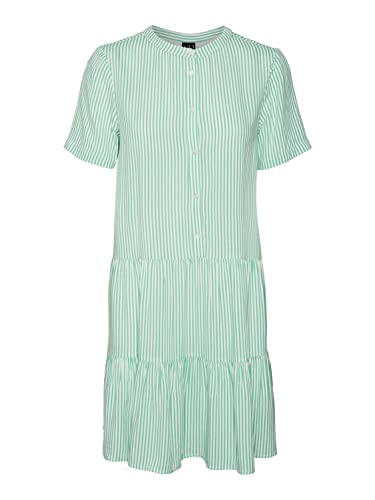 VERO MODA Women's VMBUMPY SS Short Dress WVN NOOS sukienka, Snow White/Stripes:Jade Cream, M, Snow White/Stripes: Jade Cream, M