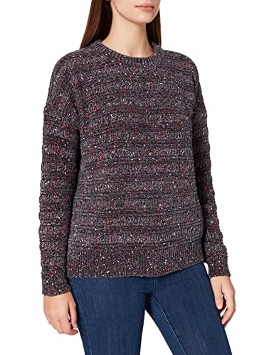 Taifun Damski sweter z dzianiny strukturalnej z długim rękawem, sweter z długim rękawem, okrągły dekolt, sweter melanżowy, Charcoal Wzorzysty, 34