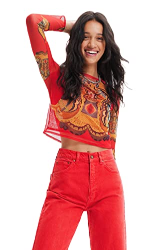 Desigual Damska koszulka z długim rękawem, czerwony, XL