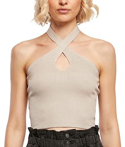 Urban Classics Women's Ladies Rib Knit Crossed Top T-Shirt, light taupe, 3XL, Lighttaupe, 3XL