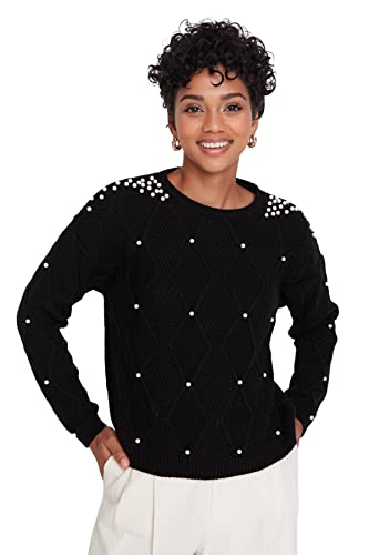 Trendyol Damska bluza z okrągłym dekoltem, z dzianiny, regularna, czarna, S, Czarny