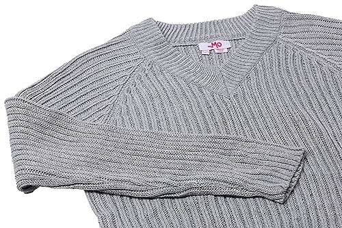 myMo Damski sweter z dzianiny prążkowanej z dekoltem w serek poliester jasnoszary melanż, rozmiar XS/S, jasnoszary melanż, XS