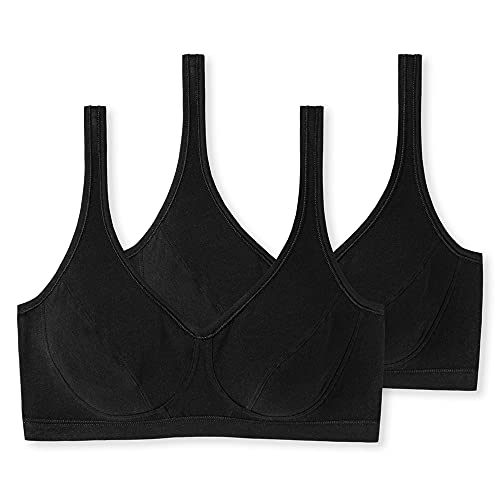 Damski Biustonosz z Miseczkami, Zestaw 2 Sztuk, Bawełna Organiczna, 95/5, Czarny, 80A
