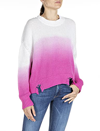 Replay Sweter damski Shrug, 10 biały z degrade' Fuxia, S