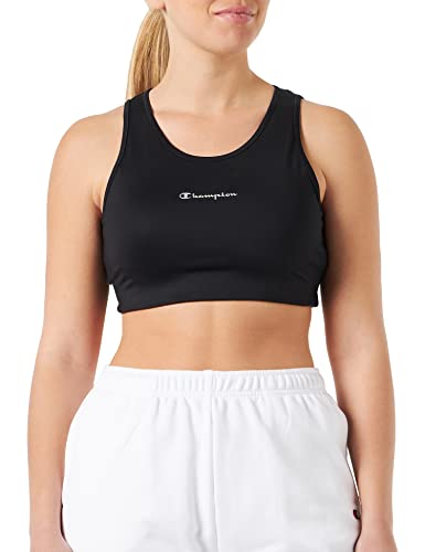 Champion Damski sportowy biustonosz sportowy C-tech szybkoschnący, mały, metaliczny logo, wysokie wsparcie, czarny, XL