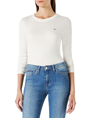 Tommy Hilfiger Damskie wąskie nowe przytulne C-Nk Ls L/S dzianinowe topy, ecru, XL, Ecru, XL