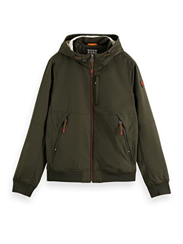 Scotch & Soda Męska kurtka z kapturem Classic Hooded Short Soft-Shell nylonowa kurtka, Wojskowy 0360, XXL