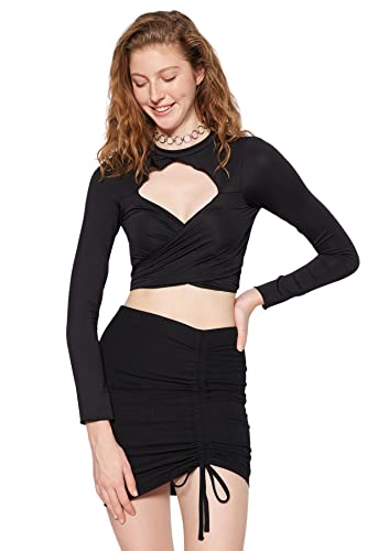 TRENDYOL Damska mini spódnica bodycon z dzianiny, Schwarz, XS