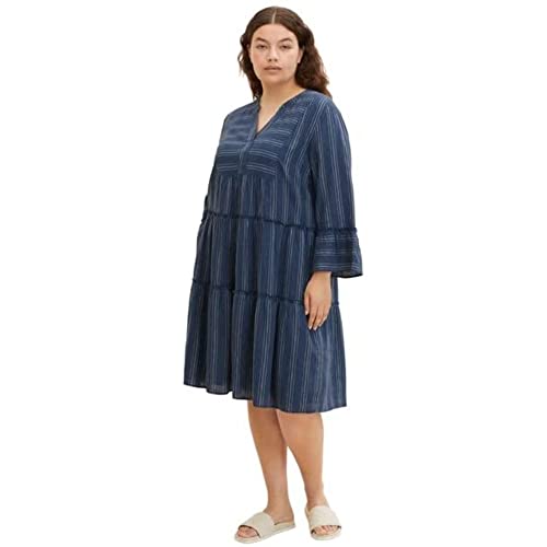 TOM TAILOR Damski sukienka lniana w paski 1033394, 29534 - Navy Thinner Stripe, 54
