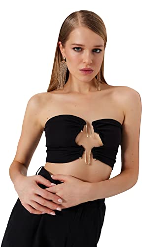 Trendyol Damski stanik Basic Tkany, Czarny, 44