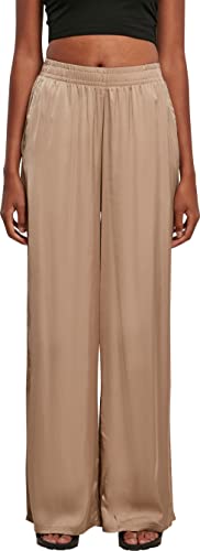 Urban Classics Damskie spodnie satynowe z szerokimi nogawkami, damskie spodnie z materiału o luźnym kroju, dostępne w wielu kolorach, rozmiary XS-5XL, Softtaupe, L