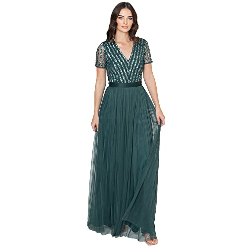Maya Deluxe Maxi sukienka dla kobiet Damska Syrenka V-Neck Plus Rozmiar Ball Short Sleeves Long Elegant Empire Waist Sukienka dla Druhny Kobiety, Emerald Green, 20