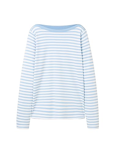TOM TAILOR Denim Damska koszulka z długim rękawem w paski z bawełny organicznej, 32577 - Mid Blue White Stripe, M