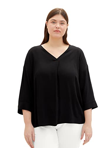 TOM TAILOR Damski Bluzka 1035952, 14482 - Deep Black, 48 Duże rozmiary
