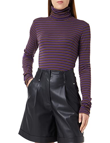 Sisley Damski sweter L/S 3FKUL200J T-shirt, fioletowy i brązowy w paski 901, M