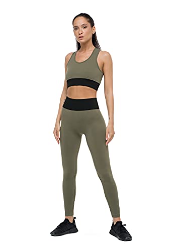 Serce i dusza legginsy Donna-Shiny Ribbed damskie legginsy sportowe, Oliwkowy/Czarny, 95E/rozmiar producenta: 110
