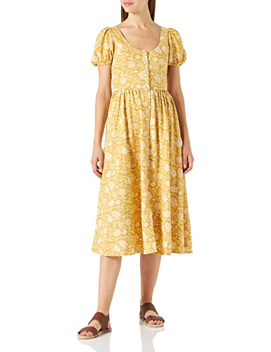 Springfield Damska sukienka midi z odkrytymi plecami, fantazyjna, lniana sukienka, żółta/pistacja, 40, Żółty/pistacja, 40