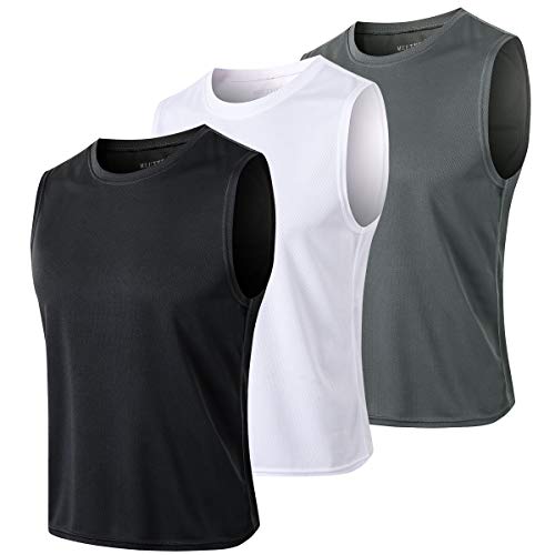 MEETYOO Męska koszulka bez rękawów Quick Dry Tank Koszulka Kamizelka Top do biegania Siłownia Sport Fitness, Czarny+szary+biały, XXL