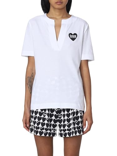 Love Moschino Koszulka damska Slim Fit z krótkim rękawem z dekoltem w serek, Optical White, rozmiar 42, optical white, 42