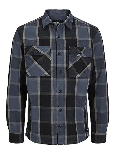 JACK & JONES Męska koszula Rddbrady Check Overshirt L/S Sn na czas wolny, Charcoal Gray/Checks:Comfort Fit, XXL