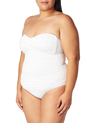 Anne Cole damski z przodu t-shirt jednoczęściowy kostium kąpielowy z przodu T-shirt bandeau jednoczęściowy strój kąpielowy jednoczęściowy, biały, 38 PL