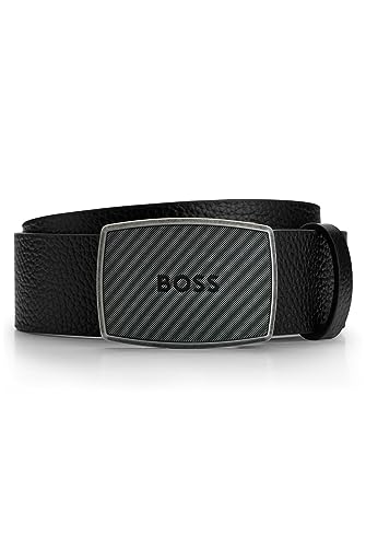 BOSS Męski pasek Jensy-Gr Sz40 z włoskiej skóry z zapięciem z logo, czarny (Black1), 85