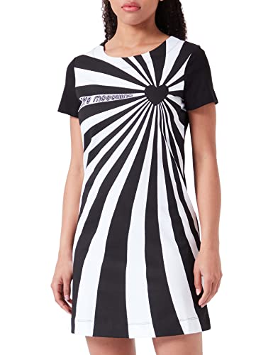 Love Moschino Damska sukienka z krótkim rękawem, trapezowa, biała, czarna, rozmiar 42, biały/czarny, 42