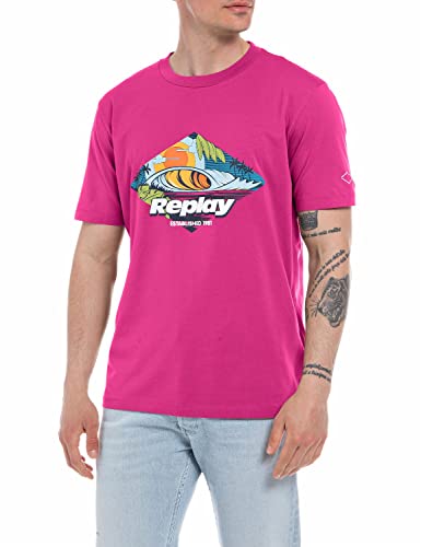 Replay Męski T-shirt M6496, 370 Berry, XS, 370 Berry, XS