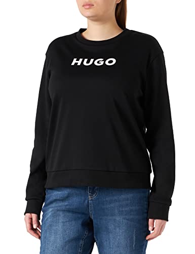 HUGO Damska bluza z kontrastowym logo z bawełny interlock, Czarny, XL